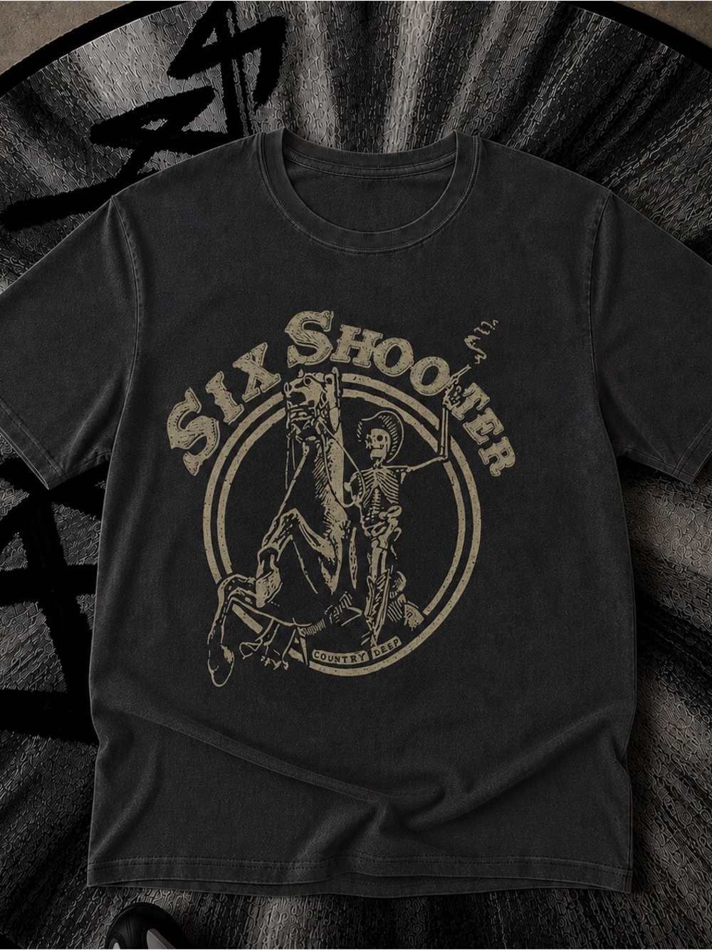 Six Shooter Country Beer Shirt, Western Skeleton Graphic Tee - Black Unisex